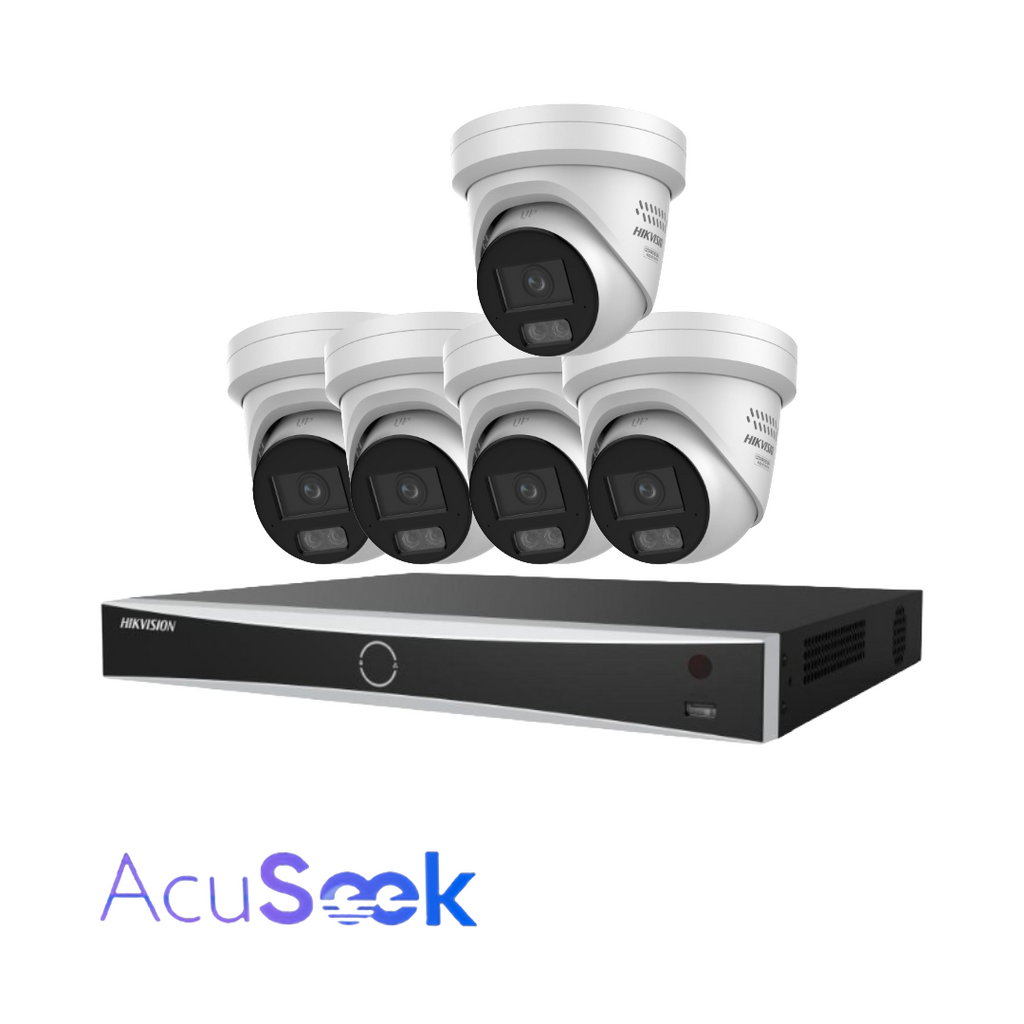 Hikvision AcuSeek 8‑Channel Security Kit Upto x8 6MP DS‑2CD2367G3‑LIS2UY/S(L)(RB) ColorVu Cameras + 8‑Port VPRO Series NVR (HIK‑7608PVPRO) – AcuSearch & AcuSeek AI Analytics, PoE, Optional HDD