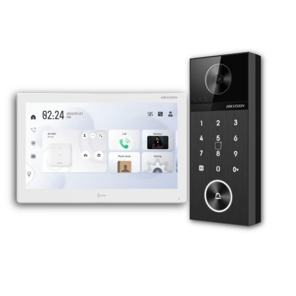 Hikvision DS-KH9510-WTE1(B) + DS-KV6124-WBE1 IP Video Intercom Kit – Smart Touchscreen Indoor Station with Villa Door Station (Intercom Kit)