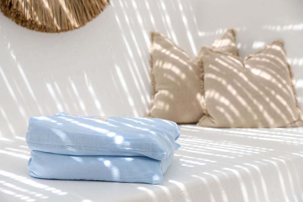 Sky Blue Linen Duvet Cover Set