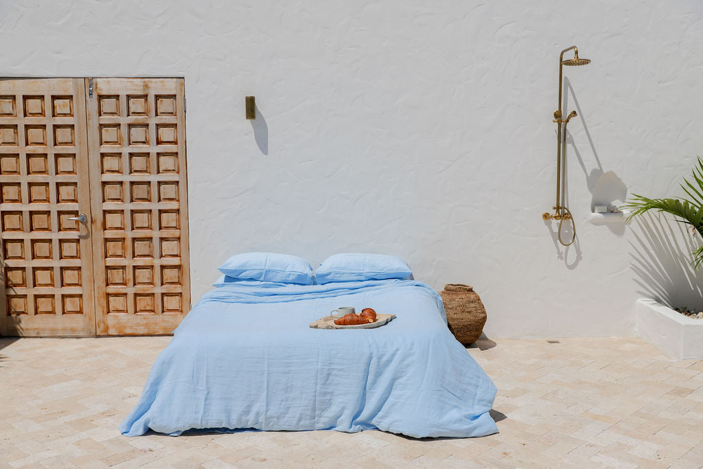 Sky Blue Linen Duvet Cover Set