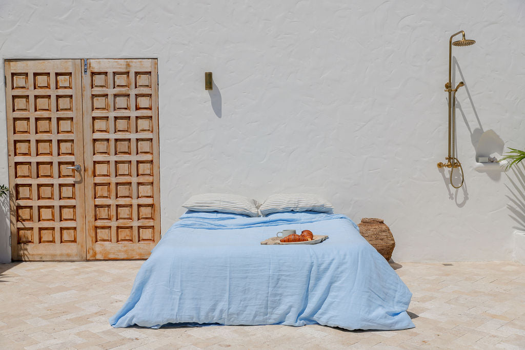 Sky Blue Linen Duvet Cover Set