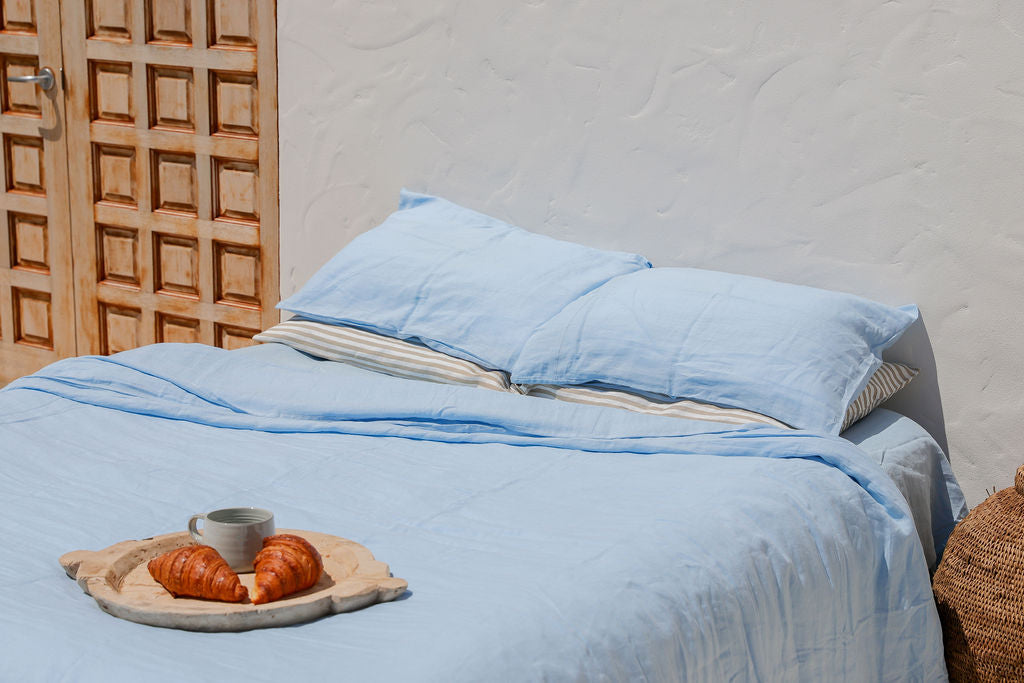 Sky Blue Linen Duvet Cover Set