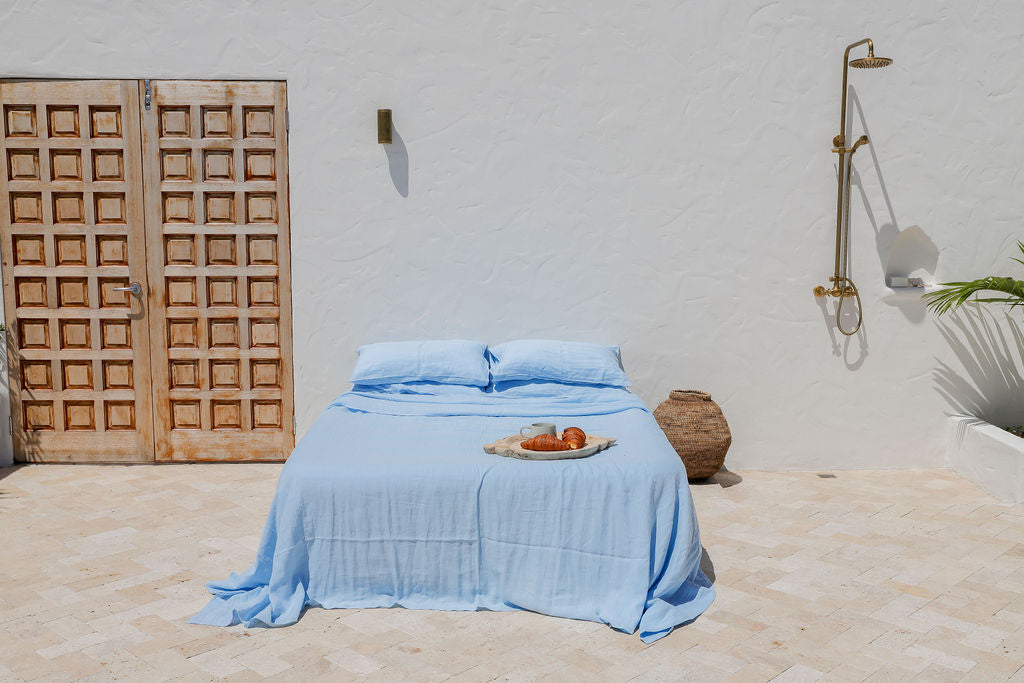 Sky Blue Linen Duvet Cover Set