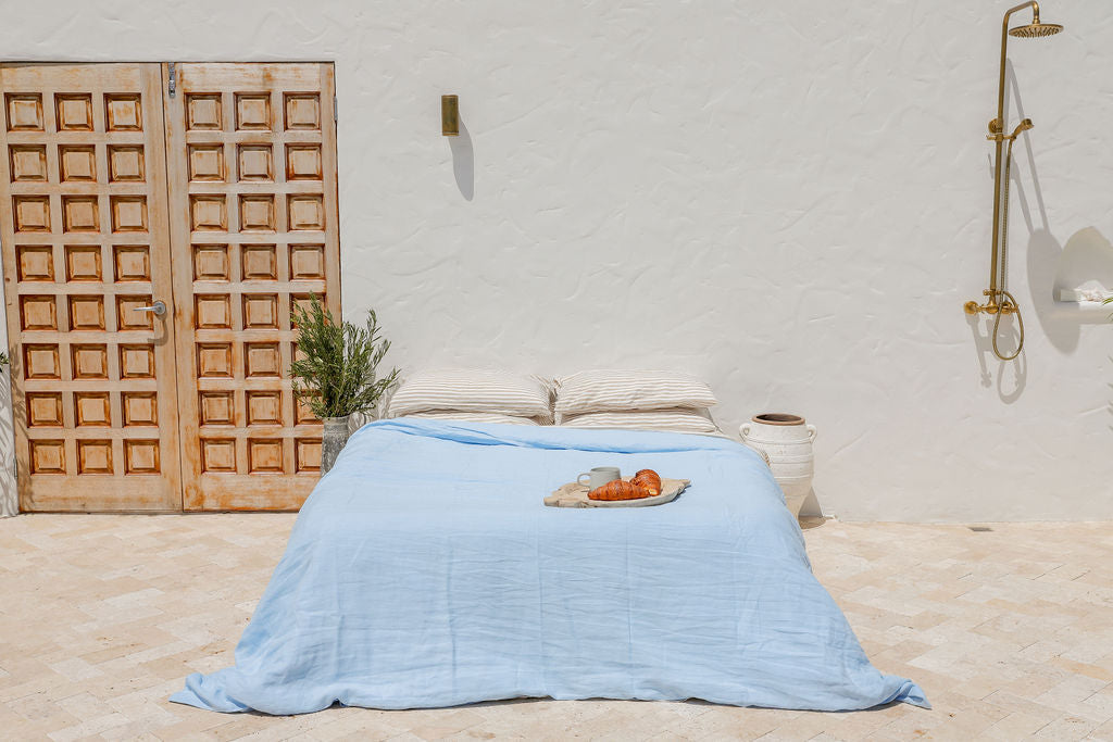 Sky Blue Linen Duvet Cover Set
