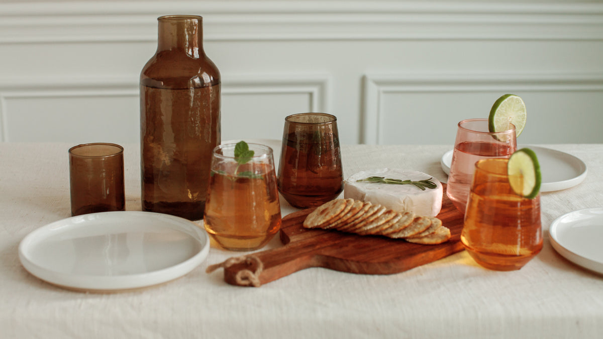 Handblown Hammered Glass Carafe +Cup
