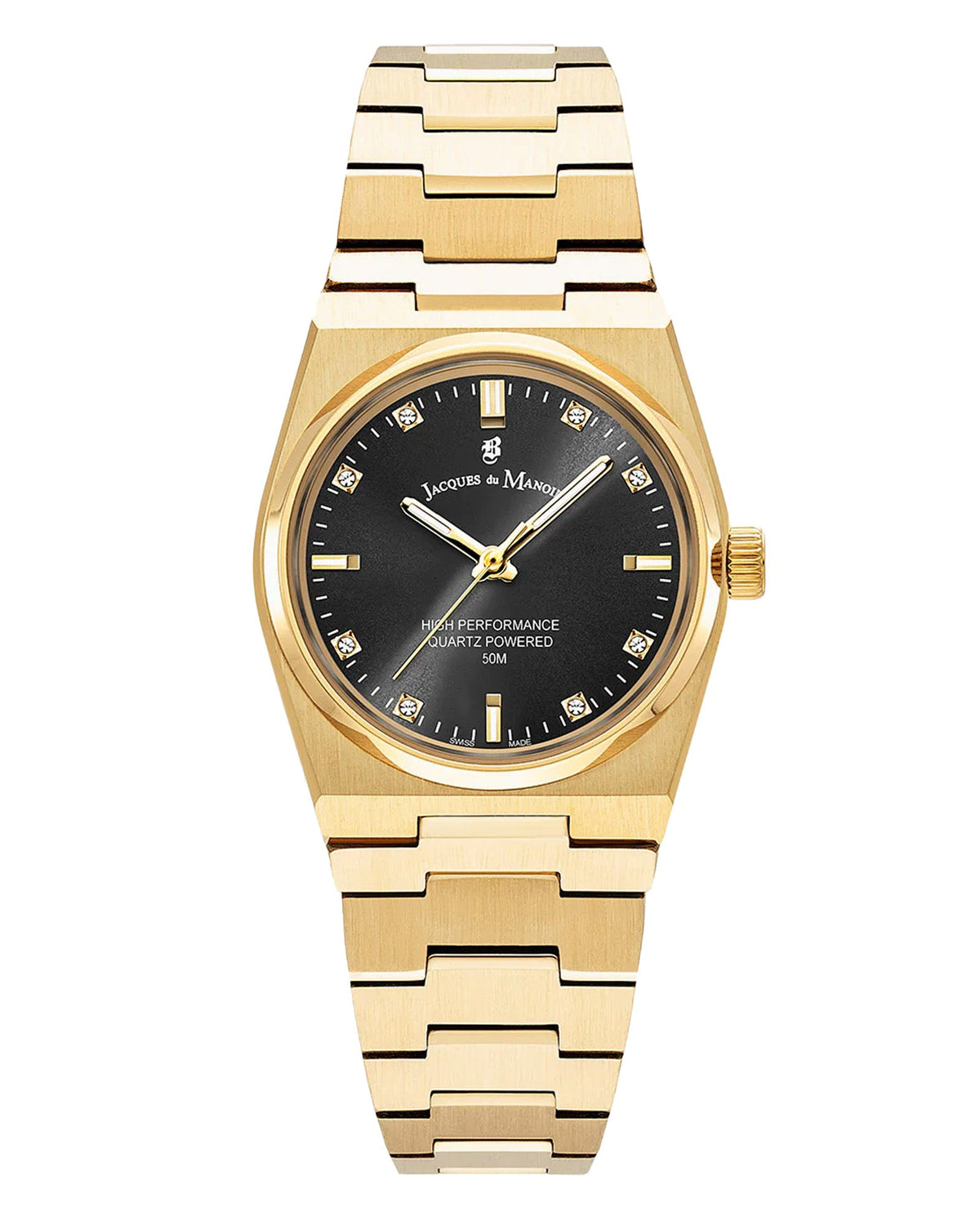 JDM Horizon Ladies 32mm Black Dial Gold Stainless Steel Strap Watch