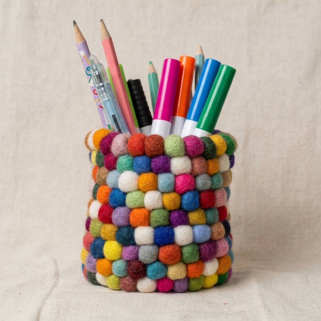 Wool Felt Ball Pen Holder & Napkin Ring | Handmade in Nepal | 10 Colours