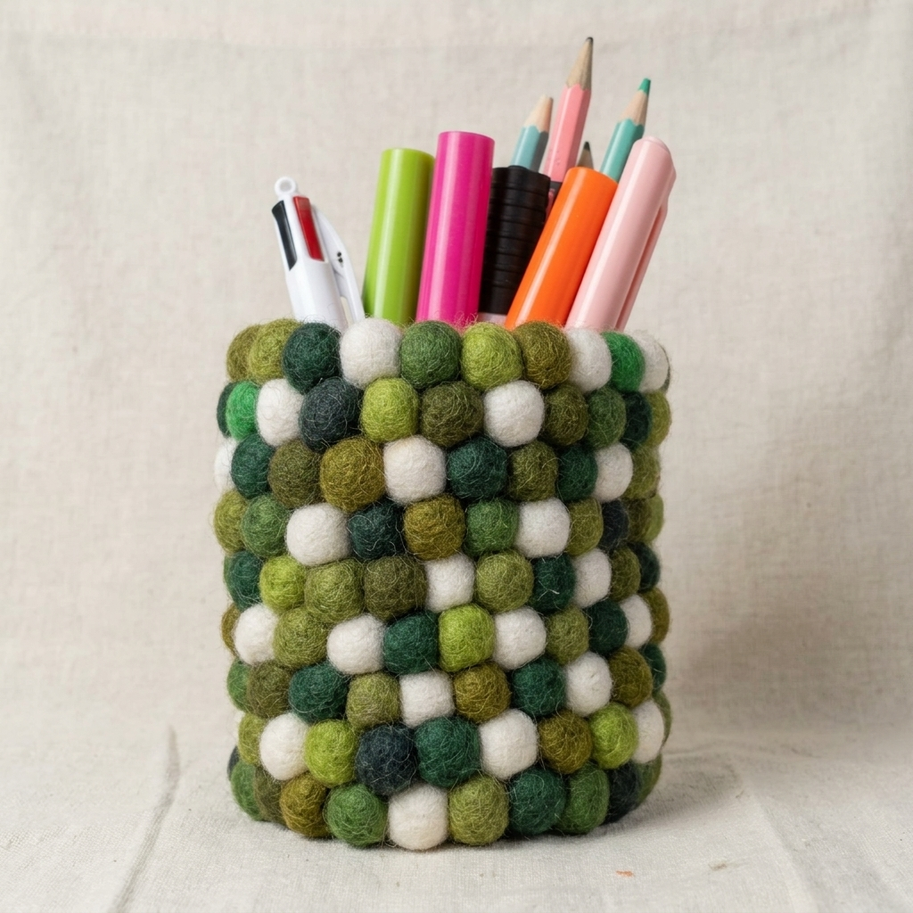 Wool Felt Ball Pen Holder & Napkin Ring | Handmade in Nepal | 10 Colours