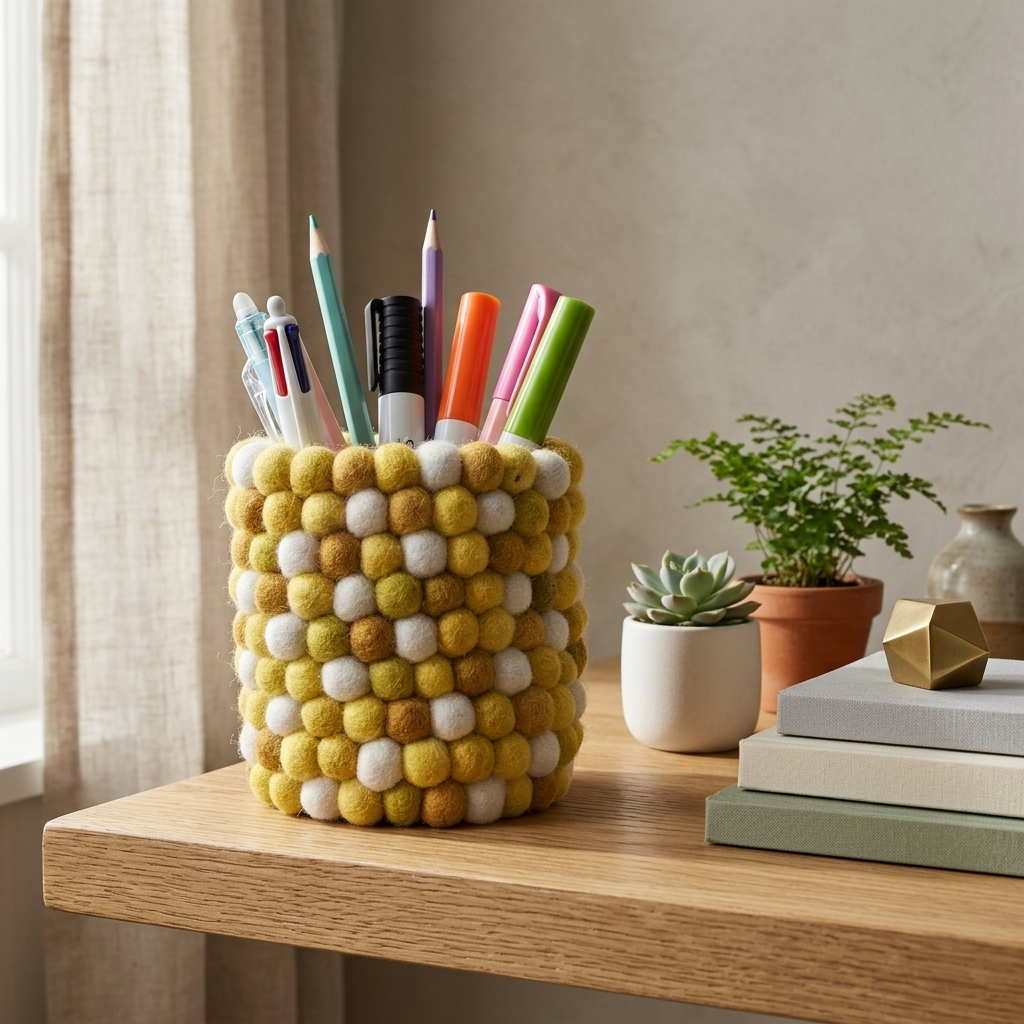 Wool Felt Ball Pen Holder & Napkin Ring | Handmade in Nepal | 10 Colours