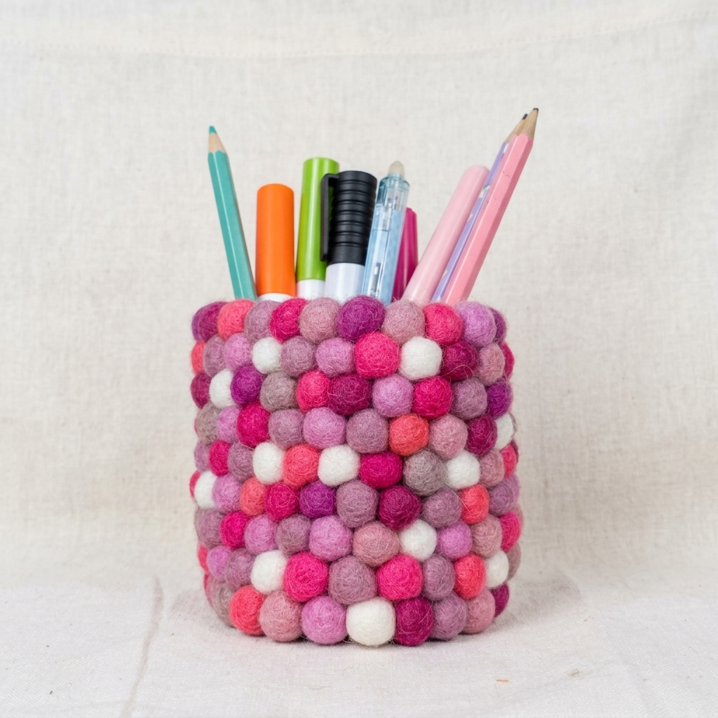 Wool Felt Ball Pen Holder & Napkin Ring | Handmade in Nepal | 10 Colours