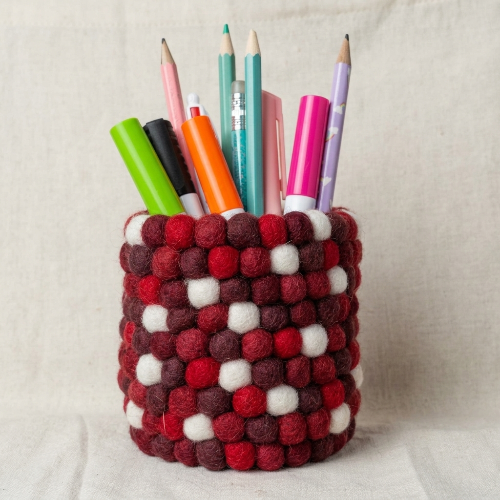 Wool Felt Ball Pen Holder & Napkin Ring | Handmade in Nepal | 10 Colours