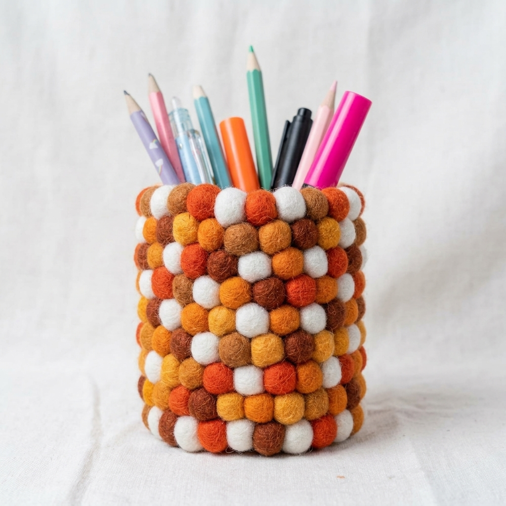 Wool Felt Ball Pen Holder & Napkin Ring | Handmade in Nepal | 10 Colours
