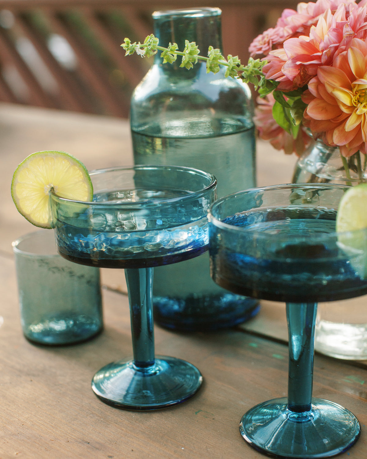 Handblown Hammered Coupe Cocktail Glass Pair