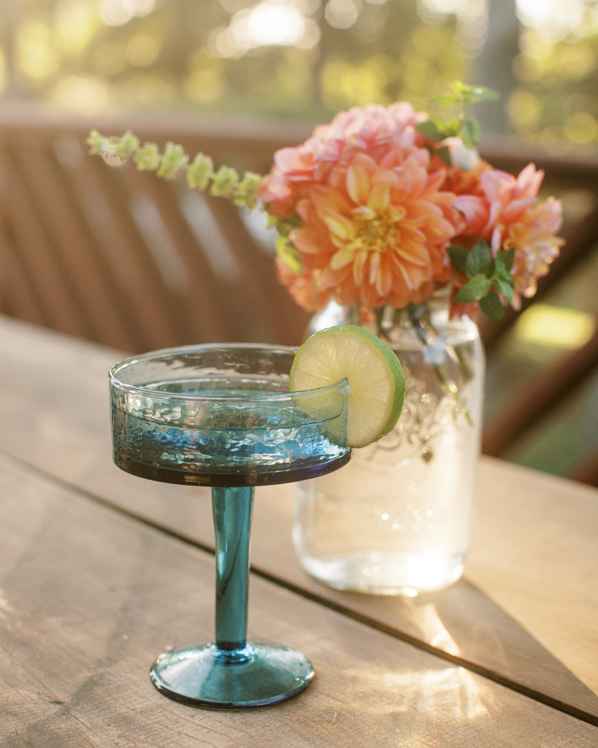 Handblown Hammered Coupe Cocktail Glass Pair