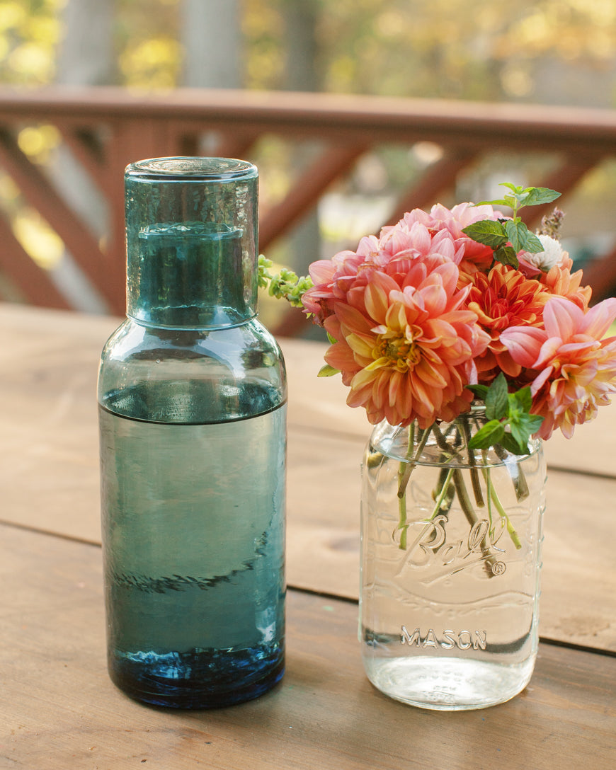 Handblown Hammered Glass Carafe +Cup