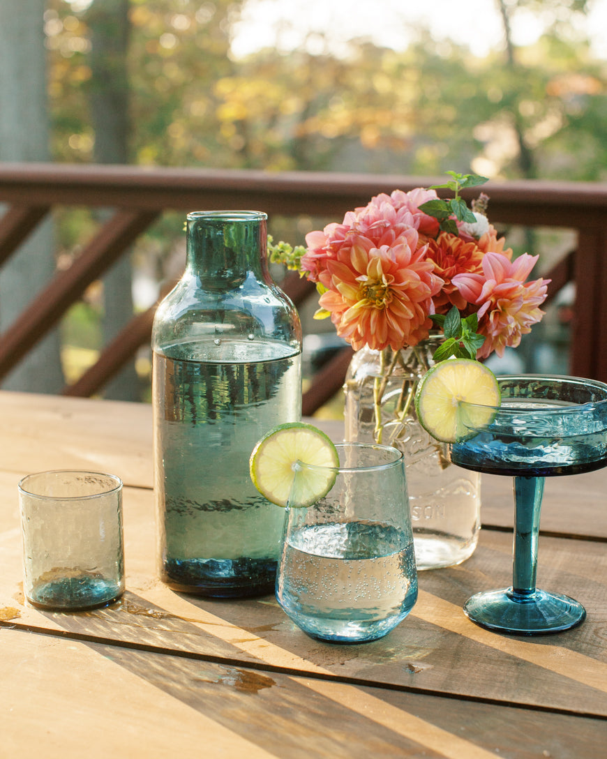 Handblown Hammered Glass Carafe +Cup
