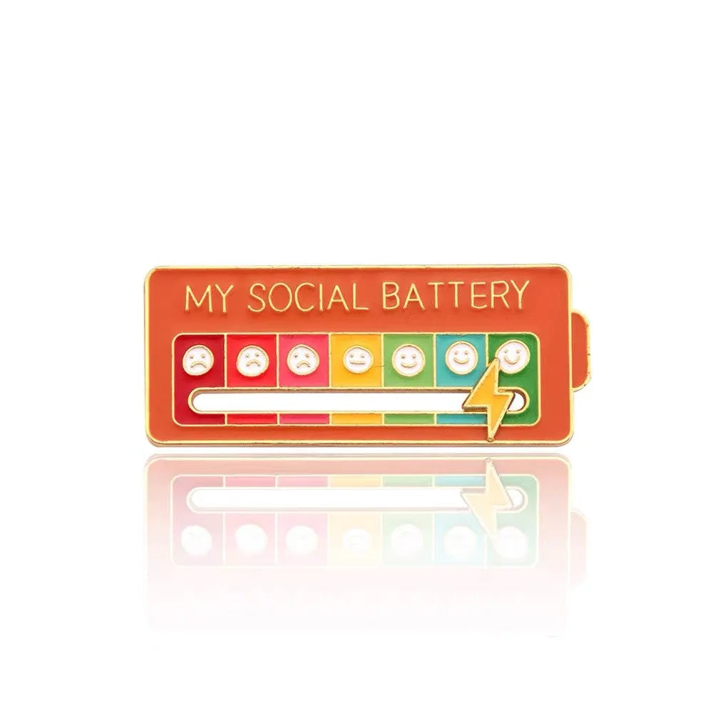 My Social Power Battery Brooch Social Power Enamel Badge Transform Mood Energy Brooche Alloy Badge Gift Brooches for Women Pin