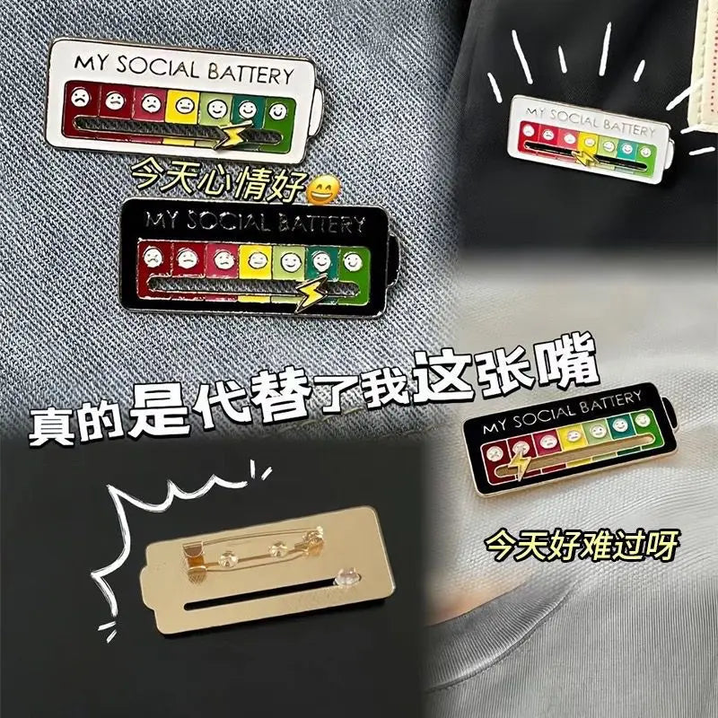 My Social Power Battery Brooch Social Power Enamel Badge Transform Mood Energy Brooche Alloy Badge Gift Brooches for Women Pin