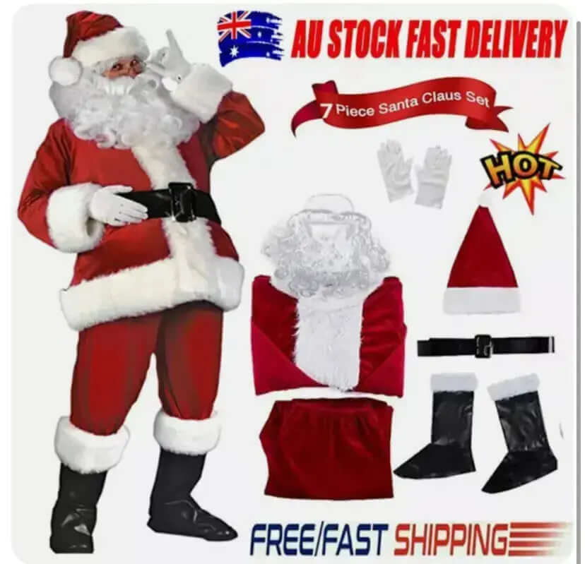 Santa Claus Suit Costume 7 pcs  (EXTRA LARGE)