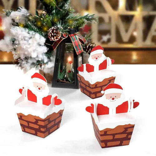 10PCS Santa Claus Christmas Cookie & Cupcake Bakery Boxes – Festive Holiday Gift Boxes for Cookies, Cupcakes, Candy & Treats
