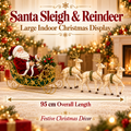 95cm Christmas Santa Claus Sleigh Decoration – Large Santa with Reindeer Display, Festive Christmas Holiday Decor for Christmas Joy