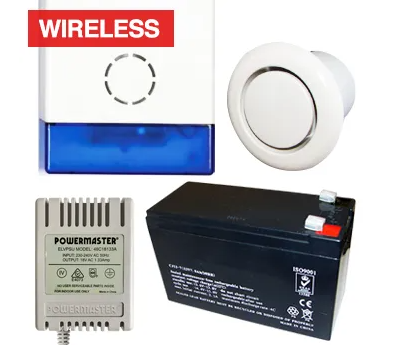 Wireless K000W Alarm Accessory Bundle – WP70A Wireless Siren & Strobe, 7AH Battery, 18V AC Plug Pack, Flush Mount Screamer