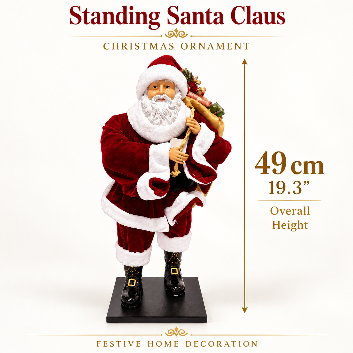 49cm Standing Santa Claus Christmas Ornament – Luxury Holiday Decoration Figure for Home Décor