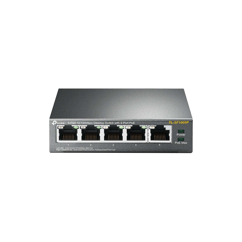 TP-Link TL-SF1005P 5-Port 10/100Mbps Desktop Switch with 4-Port PoE | Compact Plug-and-Play PoE Switch for Small Business and Home Networks