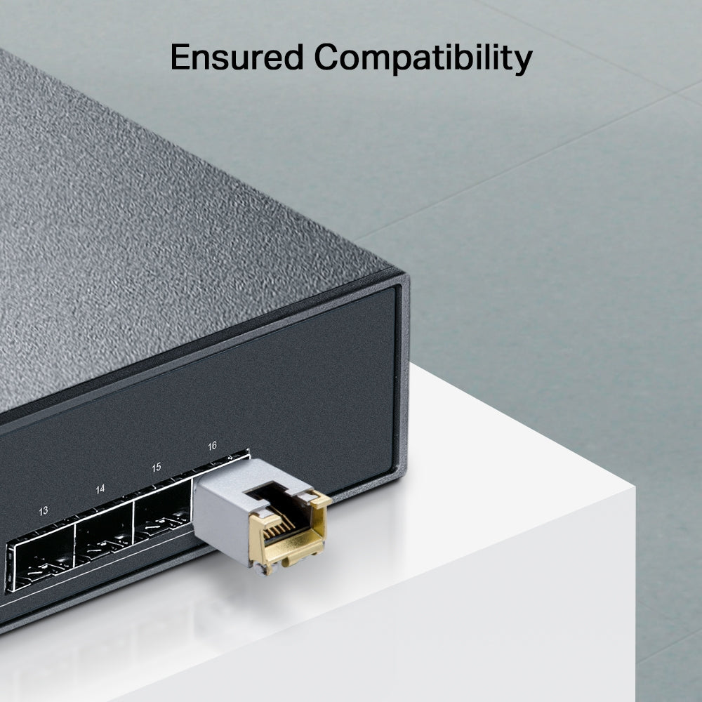 TP-Link Omada TL‑SM331T 1000BASE‑T RJ45 SFP Module – Gigabit, 100 m over Cat 5e, Hot‑Pluggable, Low‑Power, Metallic Enclosure