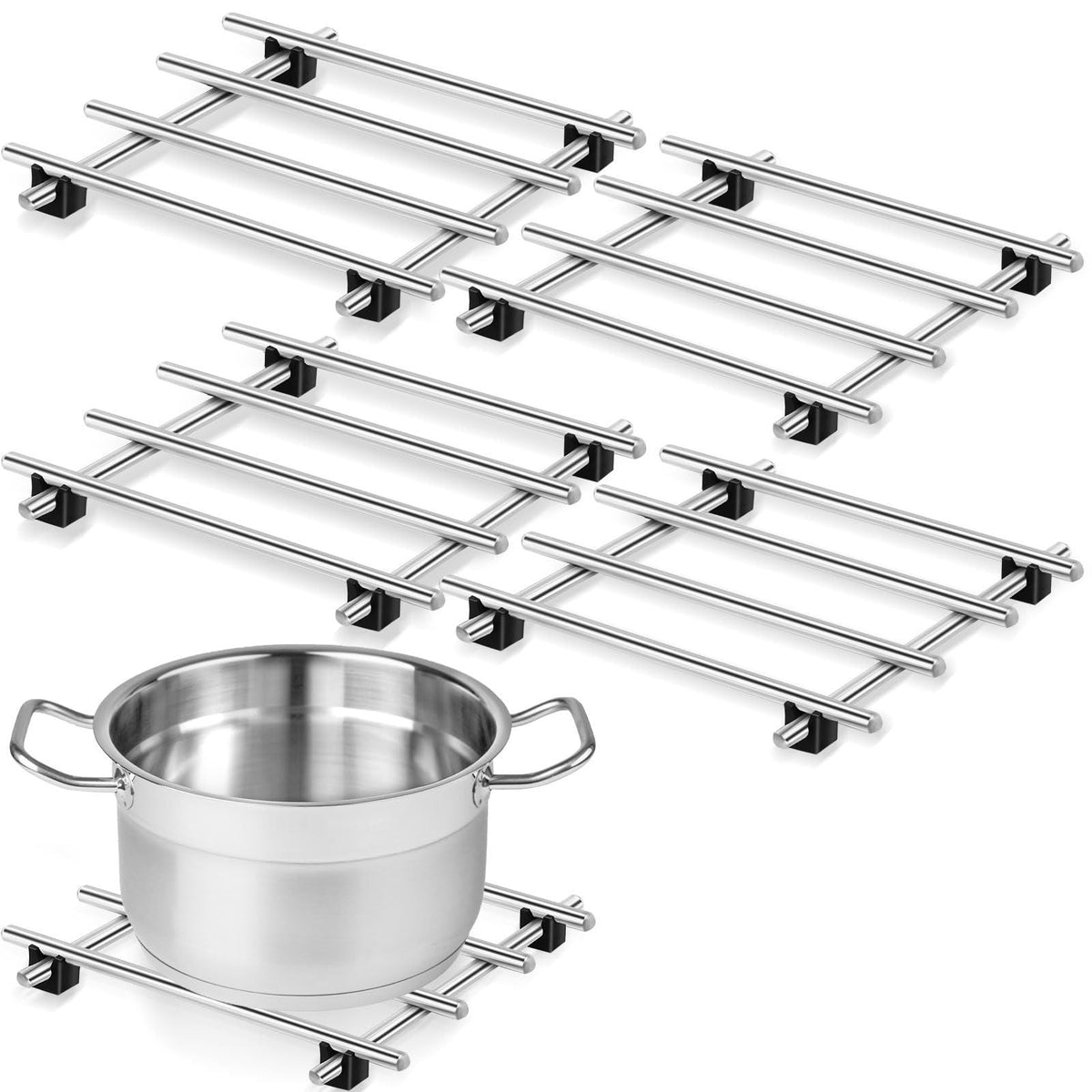 4 Pcs Cast Iron Vintage Stainless Steel for Pots and Pans Cooling Racks for Kitchen Dining Table Decoration Hot Dishes Countertop Dining Silver