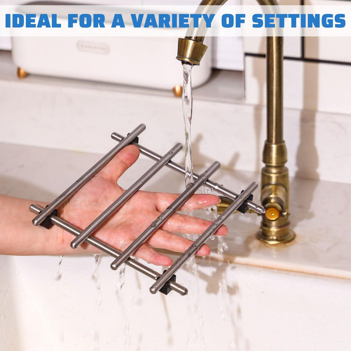 4 Pcs Cast Iron Vintage Stainless Steel for Pots and Pans Cooling Racks for Kitchen Dining Table Decoration Hot Dishes Countertop Dining Silver