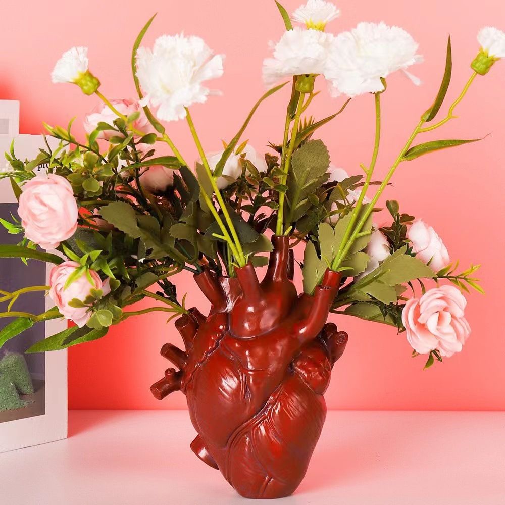 Vase Flower Vases Heart Shaped Decor Resin Flower Pot Modern Unique