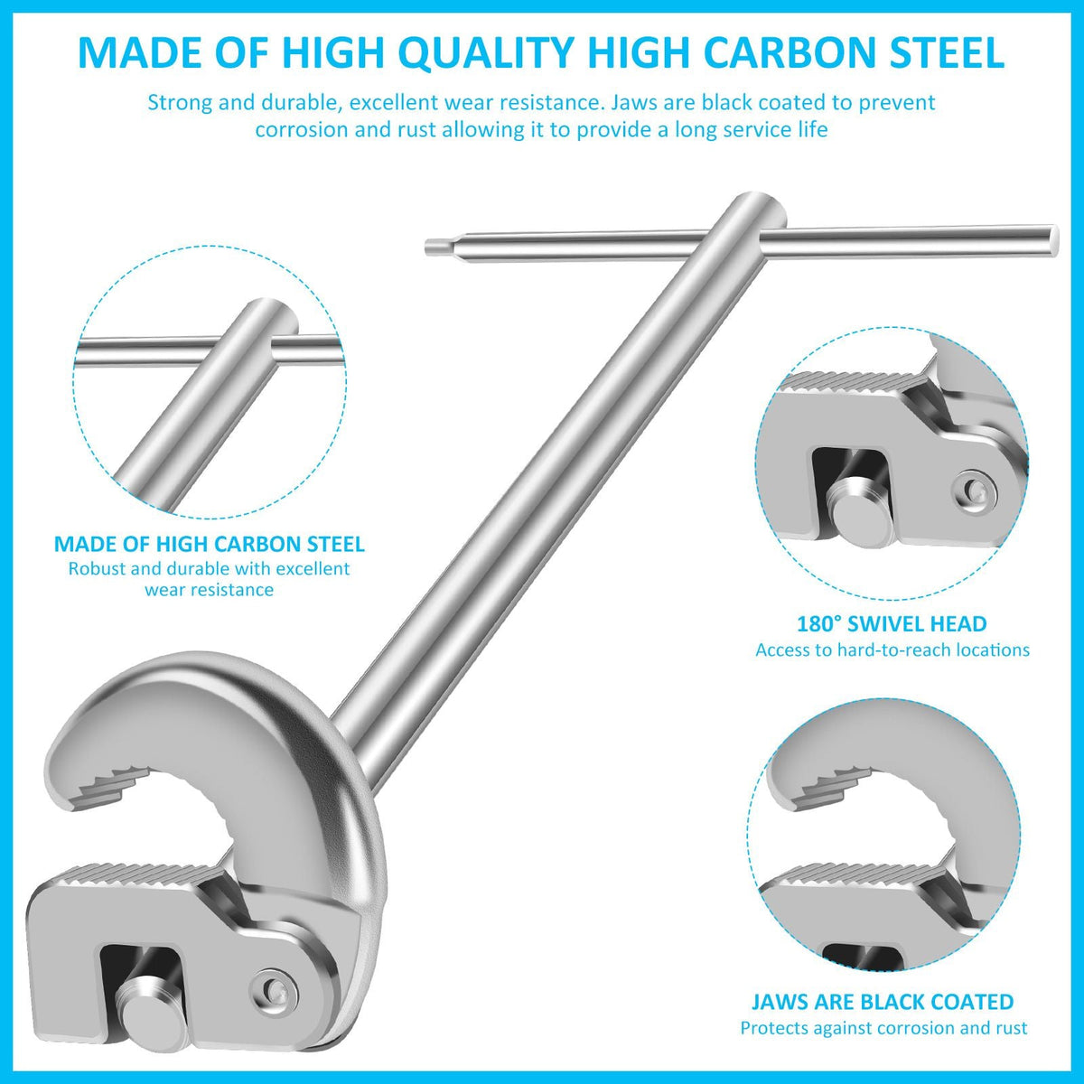 11.7 Basin Wrench Sink Wrench Adjustable Tap Nut Spanner Basin Spanner