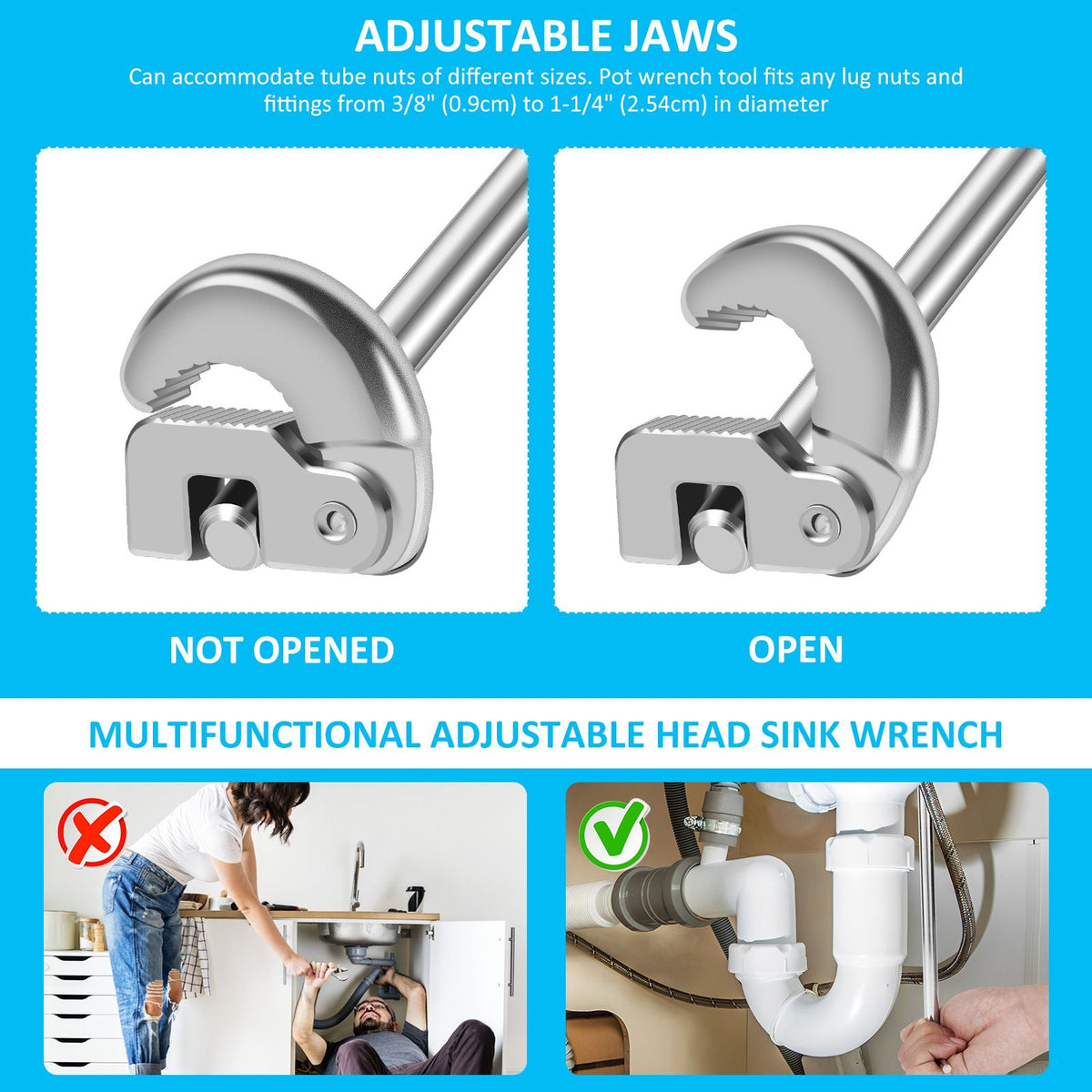 11.7 Basin Wrench Sink Wrench Adjustable Tap Nut Spanner Basin Spanner
