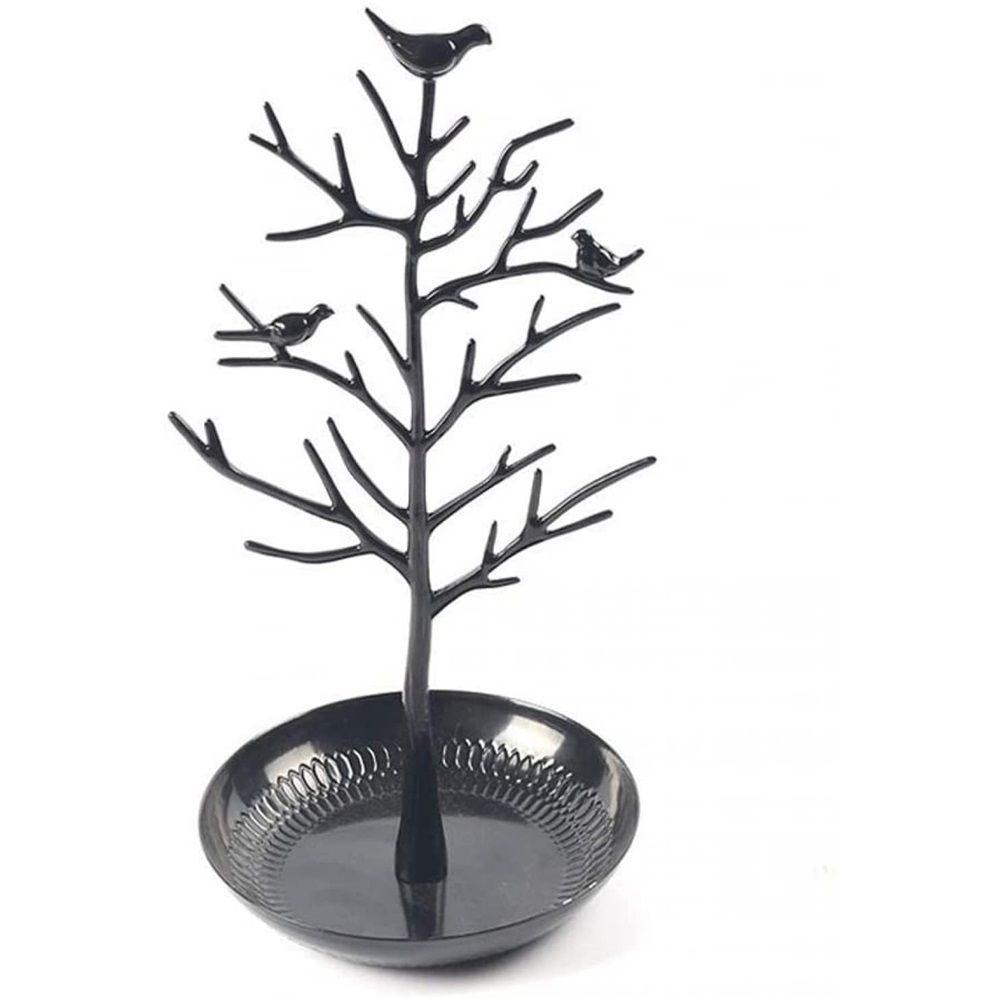 Jewelry Tree Necklace Earring Holder Modern Cute Bird Jewelry Stand for Women Girls Teen with Tray Antique Rack Tower Decoration Black (oniy box)