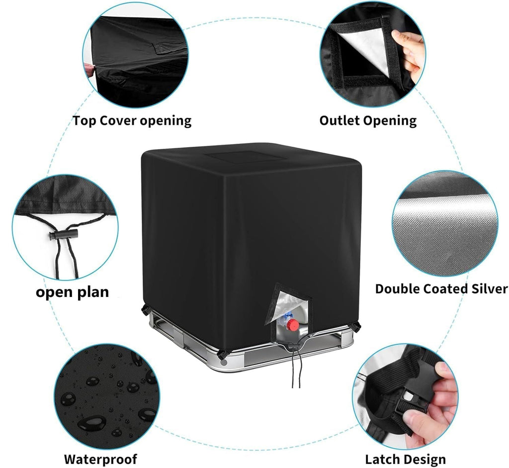 Zipper Tote Cover Barlic for 210D Outdoor Water Tank Protective Cover Oxford Fabric Protective Cover Rain/Snow/UV Protection(Black)