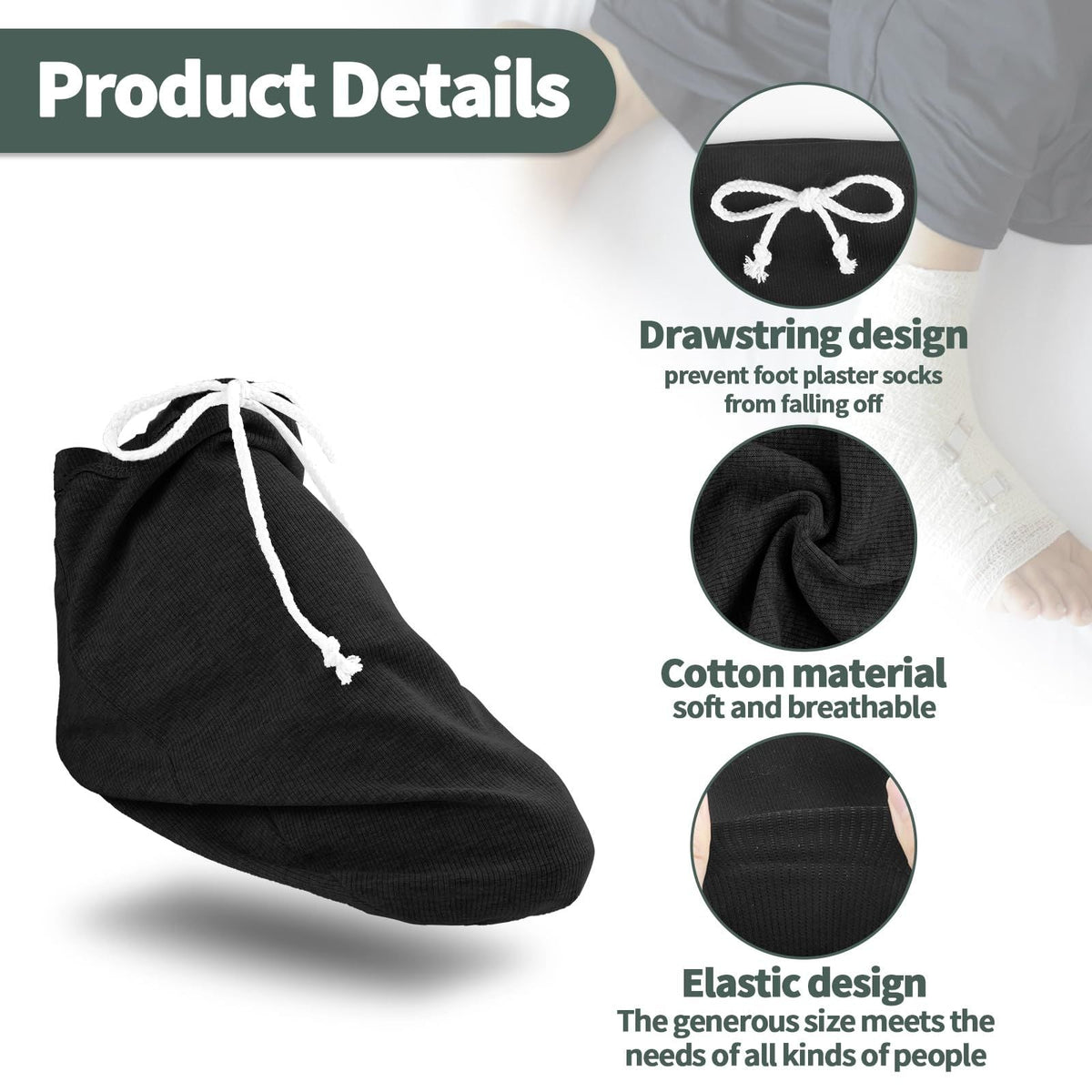 4 Pcs Cast Sock for Leg Foot Cover Below Knee Sleeve Adjustable Drawstring Cast Wound