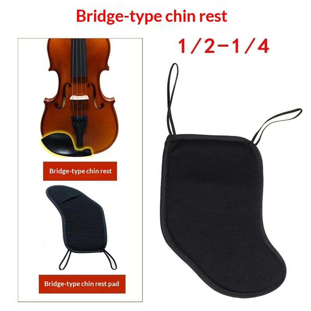 2 Pcs Violin Chinrest Pad 1/2 1/4 Cotton Chin Rest Cover Violin Shoulder to Practice Black (Style 2)