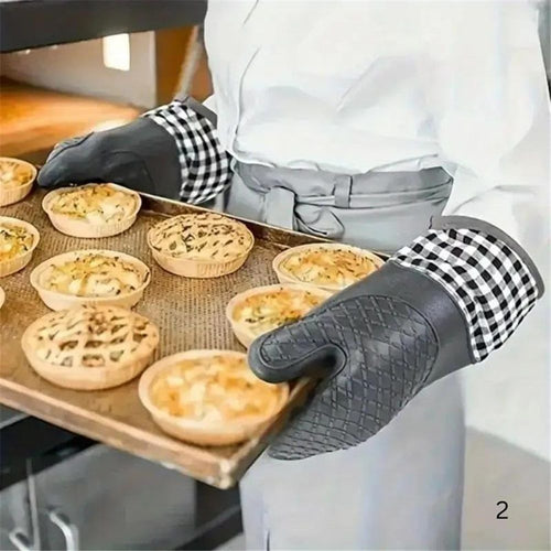 1 Pair Soft Silicone Oven Mitts Heat Resistant and Waterproof Cooking