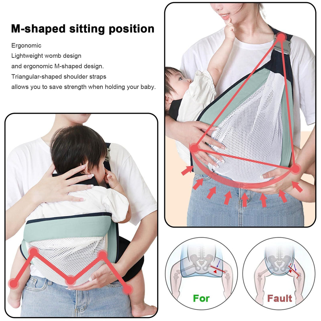 Baby Sling Carrier Adjustable Half Wrapped Sling Hip Carrier - Lightweight Breathable Mesh Fabric for Newborn (Green)