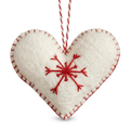 White Heart with Red Snowflake Wool Felt Ornament – Handmade & Shatterproof