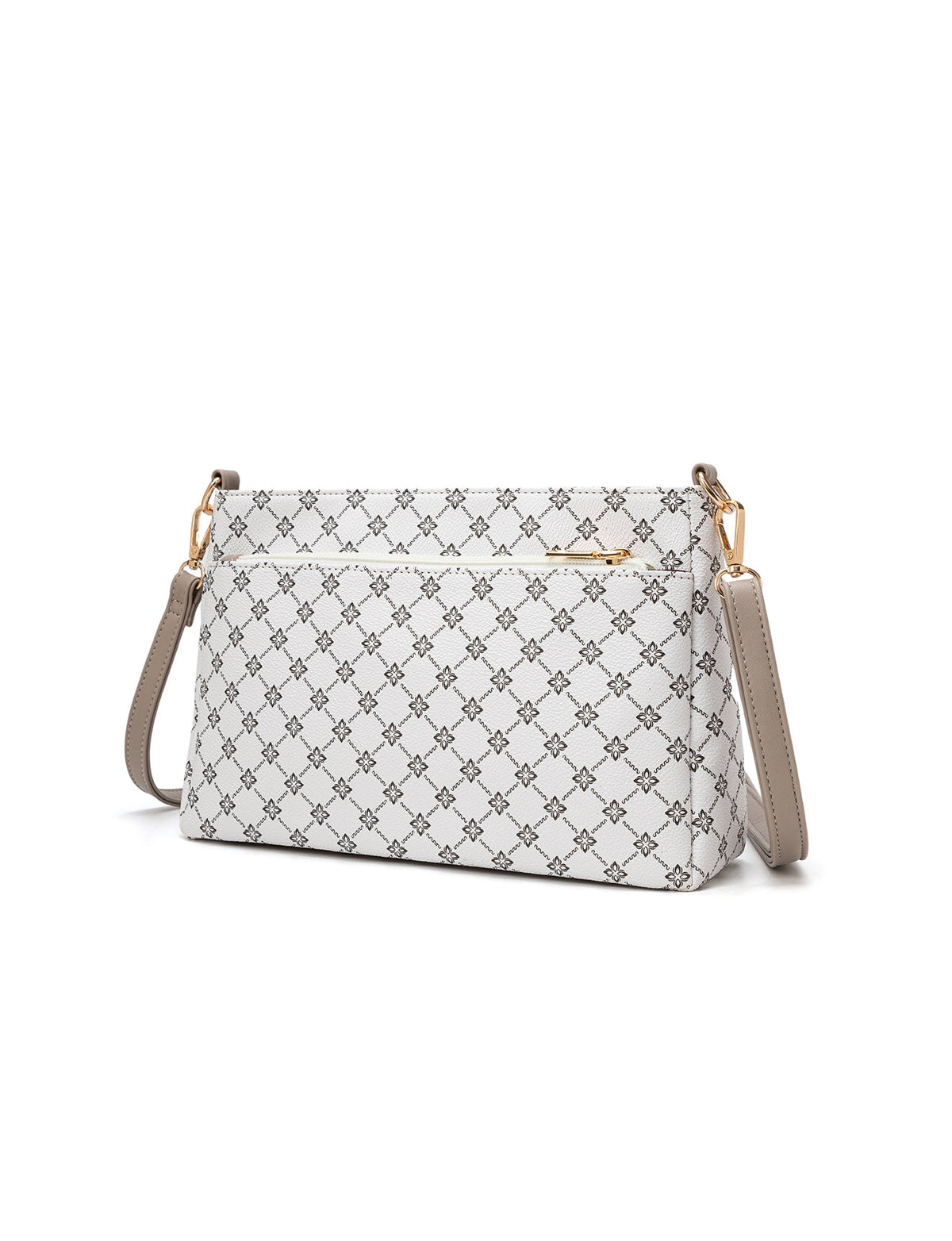 ROME TRIPLE COMPARTMENT XBODY BAG - WHITE & TAUPE