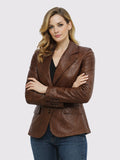 Amber Luxe Classic Brown Leather Coat