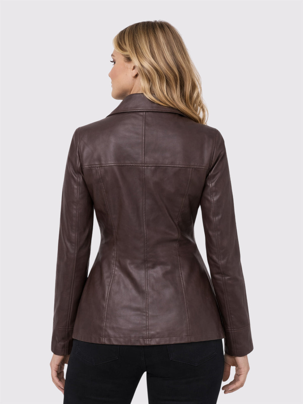 Amelia Luxe Brown Leather Blazer Coat