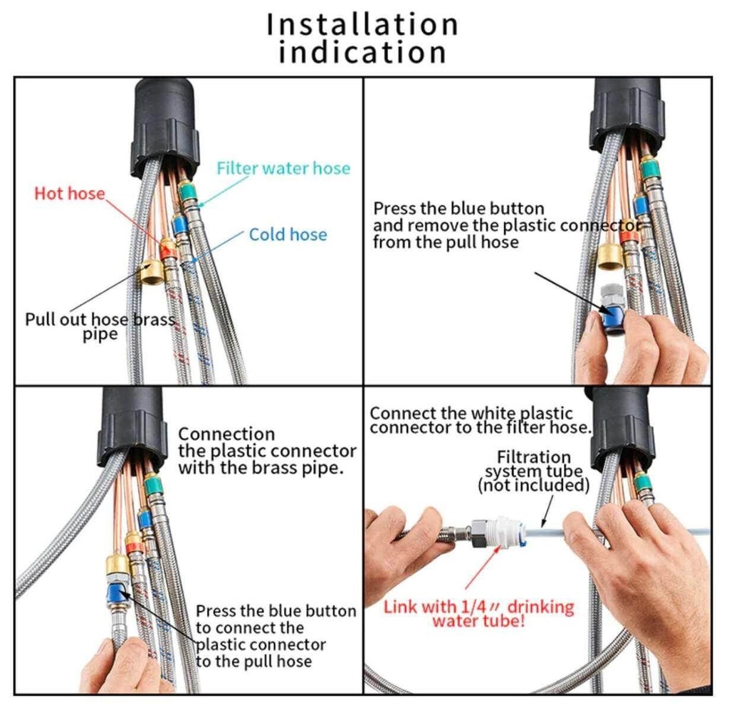 3 Way Mixer Tap with Dual Spout & Pull Out Spray Black