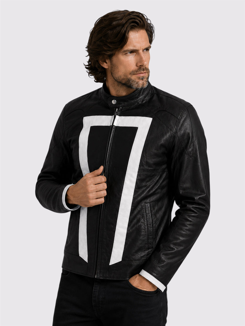 Black and White Leather Motorcycle Jacket