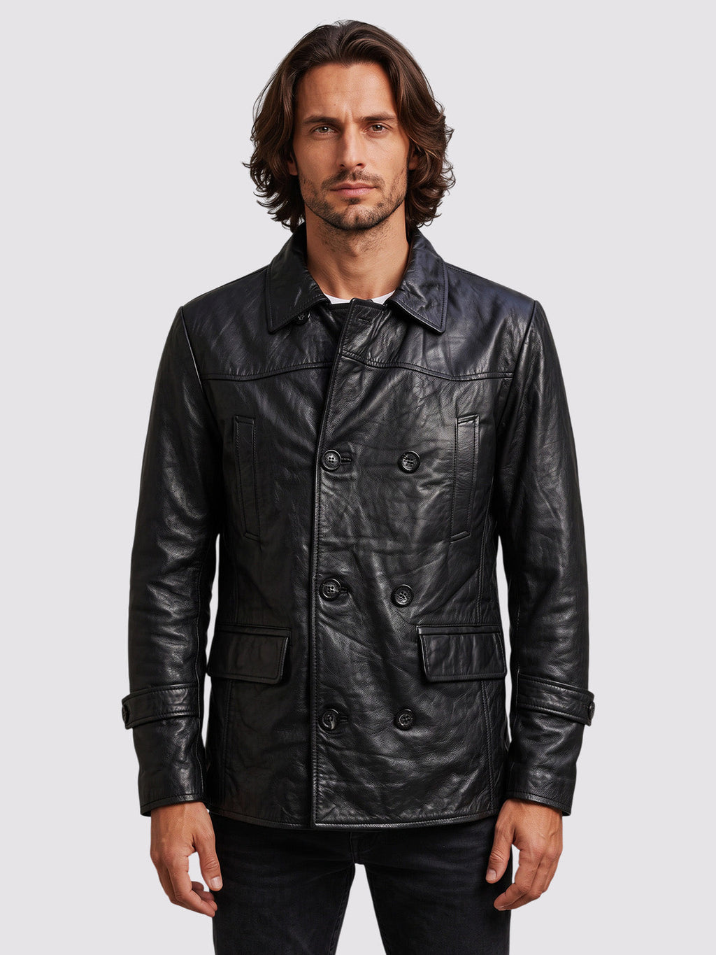 Black Reefer Leather Jacket
