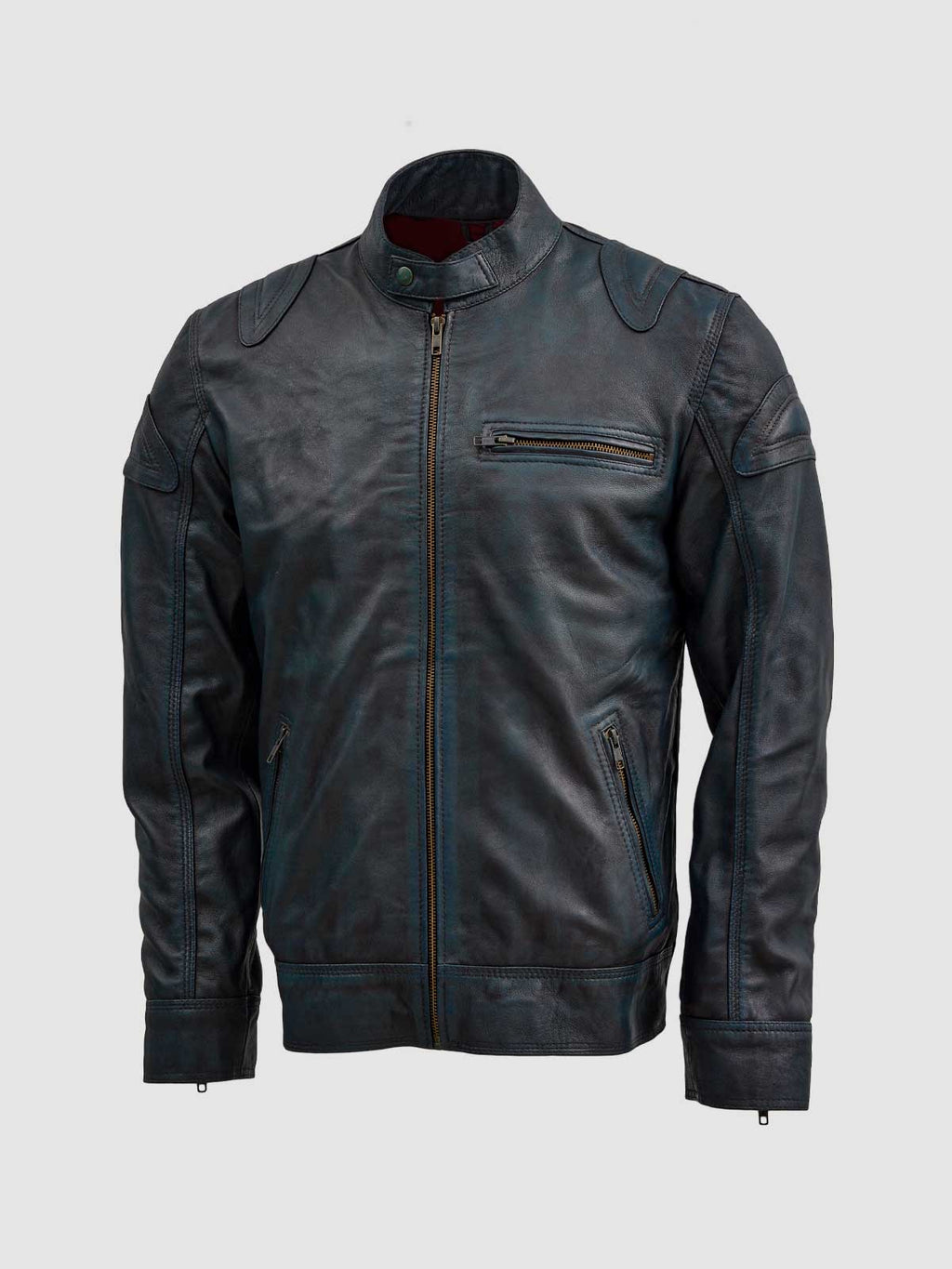Blue Waxed Jacket With Red Shade