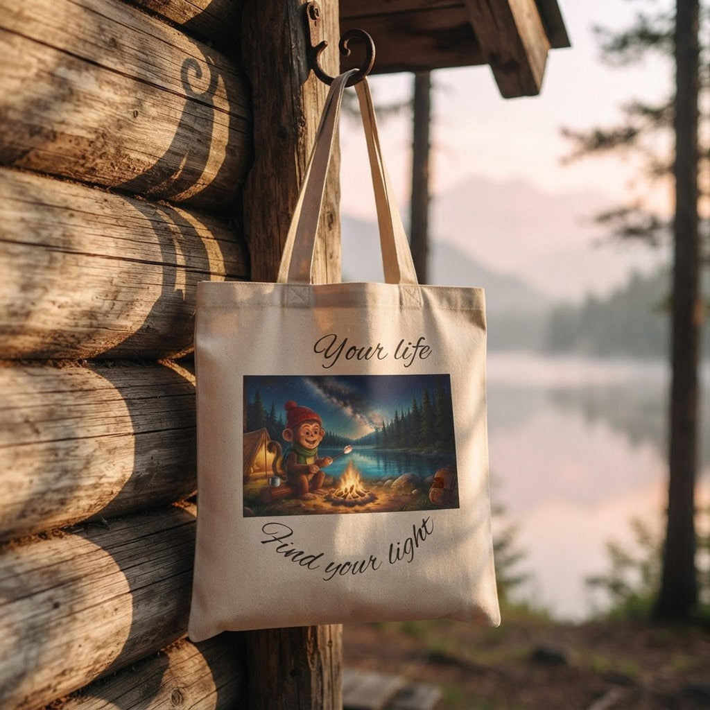 Canvas Tote Bag, Monkey Bag, Camping, Cotton Canvas Bag, Best Friend Gift, Auntie Gift