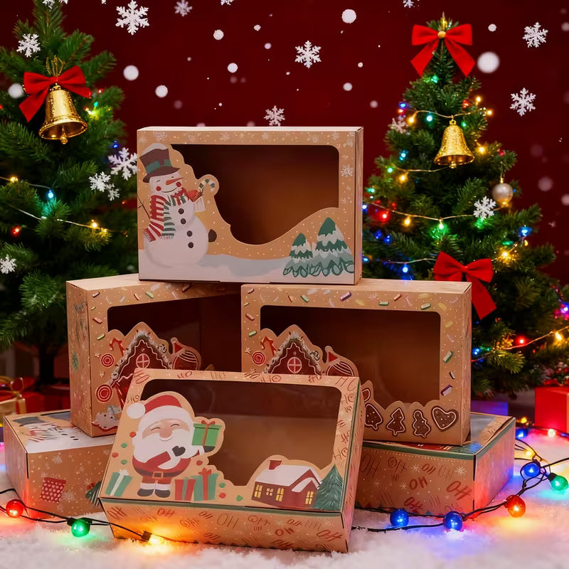 6pcs, Merry Christmas Box, Santa Claus Box, Snowman Box, Holiday Gift Packaging Box, Kraft Paper Boxes with Christmas Tags And Ribbons, Christmas Decoration.